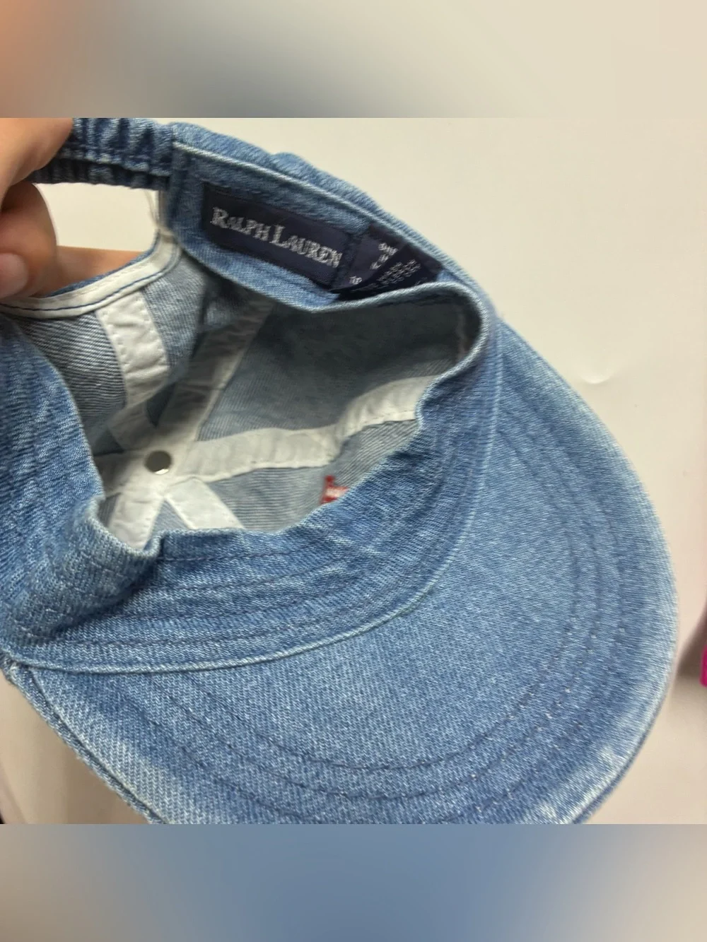 Vintage 90s Ralph Lauren Blue Jean Denim Hat Cap USA Flag One Size Toddler